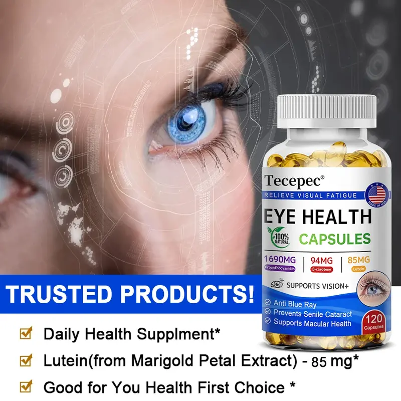 Tecepec Suplementos Vitamínicos e Minerais para os Olhos, Proteger a Visão, Prevenir a Miopia, Aliviar a Pressão Ocular, Fadiga e Secura