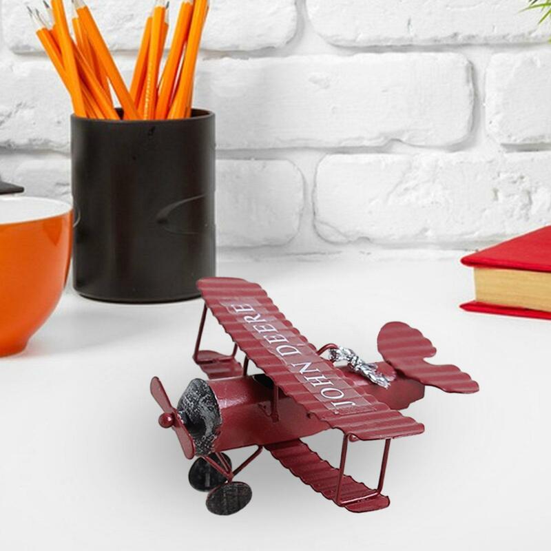 Modèle d'avion en métal Biplane, ornement d'avion, décoration de bureau rétro