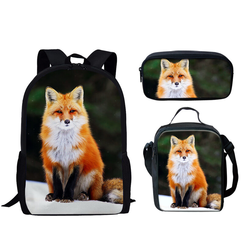 Classic Creative Novelty Funny Fox 3D Print 3pcs/Set pupil School Bags Laptop Daypack Backpack Lunch bag Pencil Case