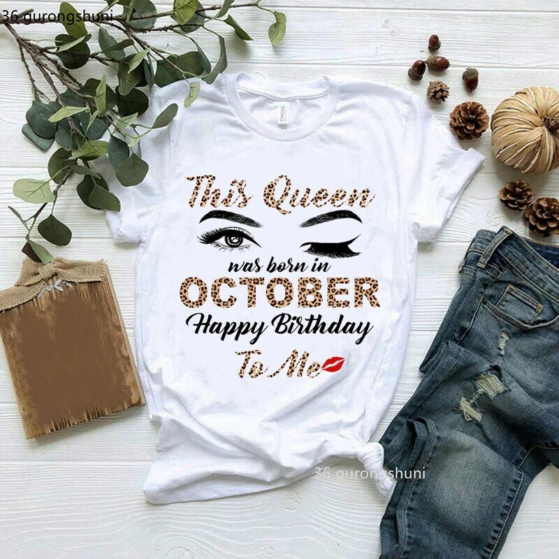 이 여왕은 생일 축하 표범 그래픽 프린트 티셔츠, 여성 의류, 여름 상의, 11 월, 12 월