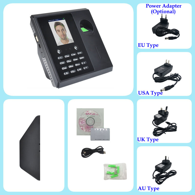 Fingerprint Time Clock Sistema de Gerenciamento para Empregado, Sistema Eletrônico de Relógio, Face Facial, WiFi, Bateria 2000mAh