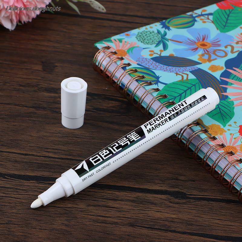 Impermeável branco permanente caneta marcador, caneta gel plástico oleoso, escrita, desenho, grafite, artigos de papelaria, 1pc