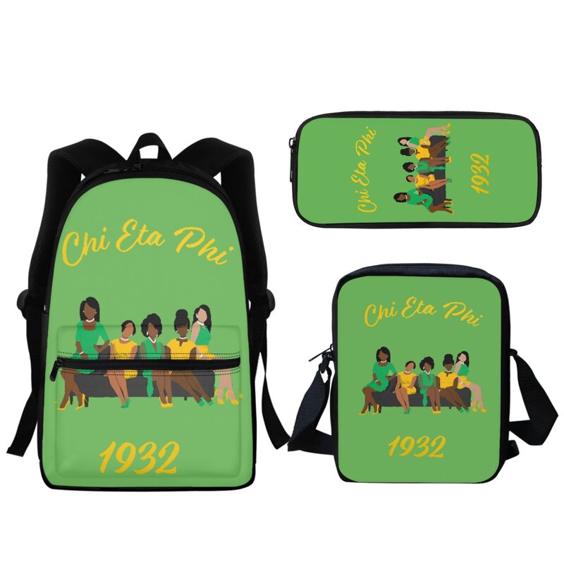 3Pcs Chi Eta Phi Sorority Boy Girl Backpack School Bag Children Student Gift BookBag Fashion Lunch Small Satchel Bag Pencil Case