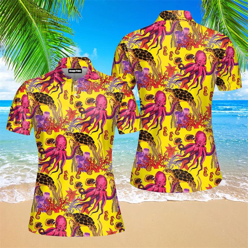 Men Short Sleeve Polo Shirt Hawaii Pattern Digital Print Top Streetwear Casual Fashion Holiday Men Lapel Polo Shirt Ropa Hombre