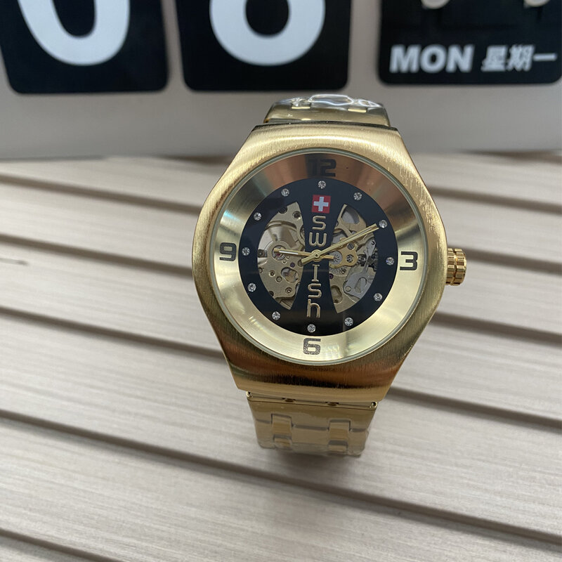 SWISH męska szkieletowy zegarek Top marka luksusowe ze stali nierdzewnej wodoodporny przezroczysty mechaniczny sport przezroczysty męski zegarek