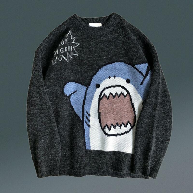 Great Spring Sweater Anti-pilling Shark Print Thermal Elastic Winter Sweater