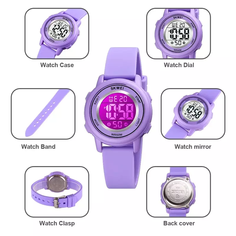 SKMEI 1721 kolorowe diody Led dzieci cyfrowe zegarki na rękę wodoodporny Alarm zegarki dla dzieci montre enfant Boys Girls dla dzieci z motywem sportowym Watch