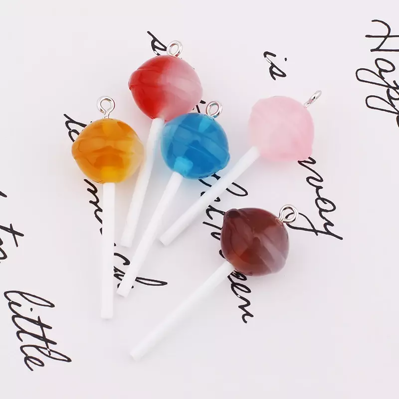 Sugar Candy Lollipop Resina Encantos, 3D Chaveiro, Brinco Pingente, DIY Jóias Fazendo Suprimentos, Descobertas Kawaii, 10Pcs