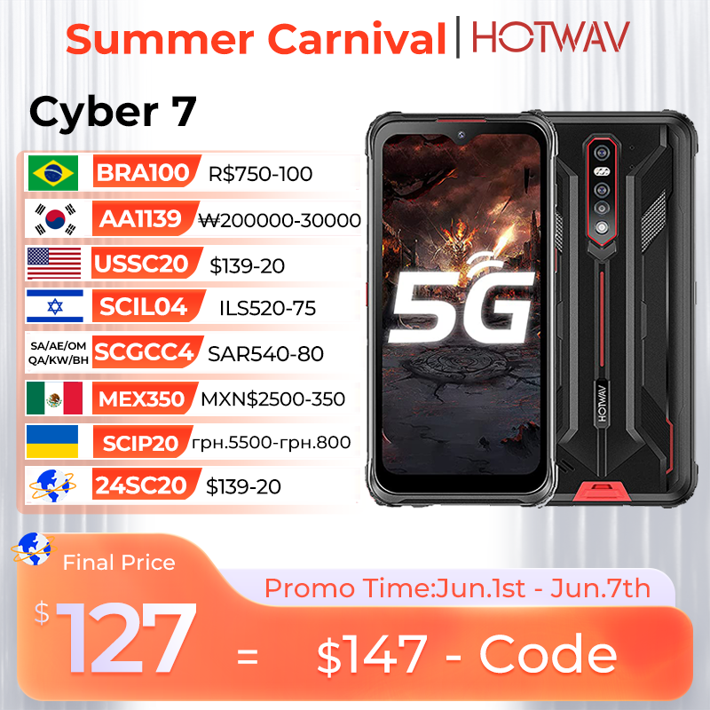 HOTWAV Cyber 7 5G Rugged Phone Global Version 6.3 Inch FHD+ 8GB 128GB 8280mAh Battery Smartphone 48MP Main Camera NFC Cellphone