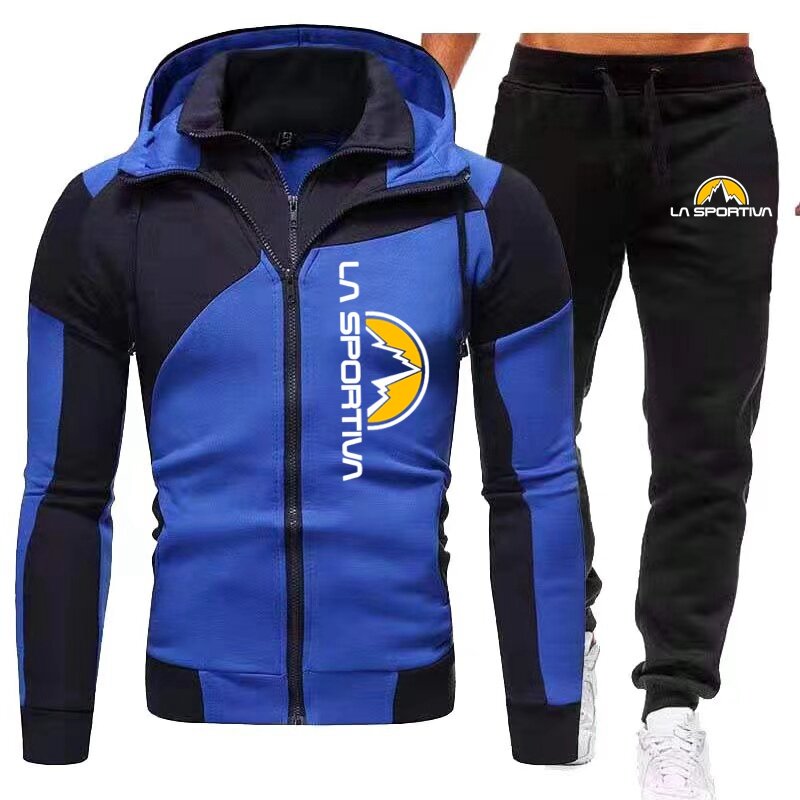 La Sportiva 2024 baru jaket ritsleting pria Pullover bertudung + celana olahraga kasual Jogging pakaian olahraga 2 potong Set untuk