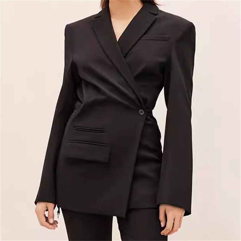 Blazer de lino para mujer, chaqueta ajustada asimétrica, top versátil de manga larga, novedad de verano, 2024