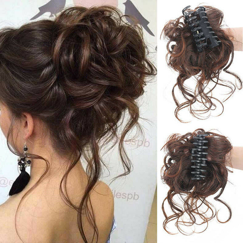 Synthetische Haarknot Chignon Rommelig Krullend Haarband Elastische Extensions Scrunchy Valse Haarstukken Voor Vrouwen Haarspelden Zwart Bruin