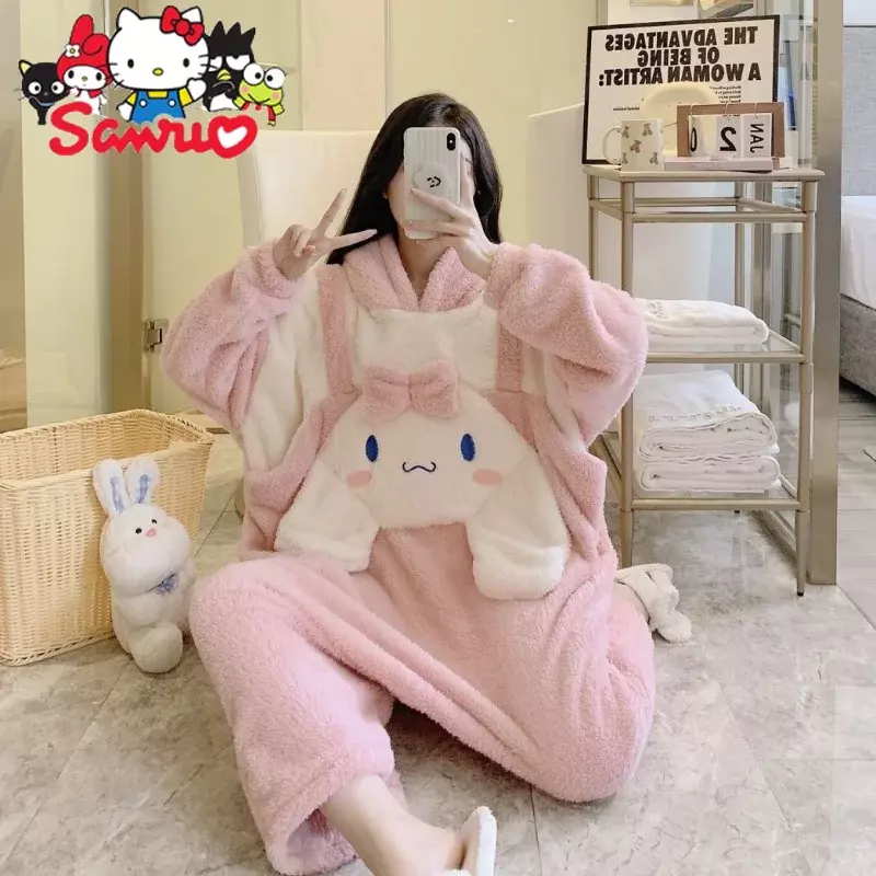 Miniso Kuromi Cinnamoroll Dames Winter Koraal Fleece Pyjama Cartoon Kinderlijke Zoete Loungewear Fluweel Dik Plus Pluche Pyjama