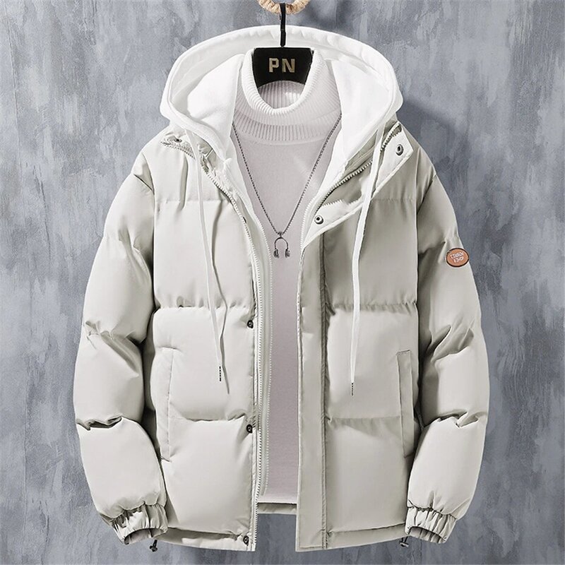 Zimowe parki męskie w jednolitym kolorze wyściełana kurtka moda na co dzień parki z kapturem męska ocieplane płaszcze kurtka zimowa