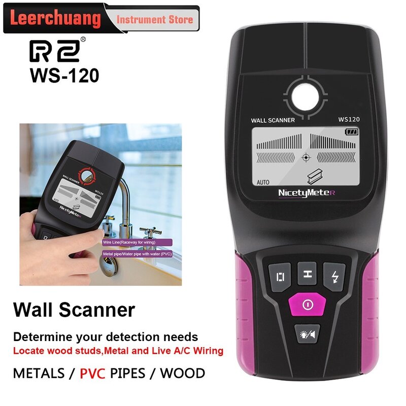 Nicetymeter PVC Finder Metal Detector industriale rilevatore di pareti metallo/legno/cavo/filo/stud/PVC/pipe finder scanner a parete WS120