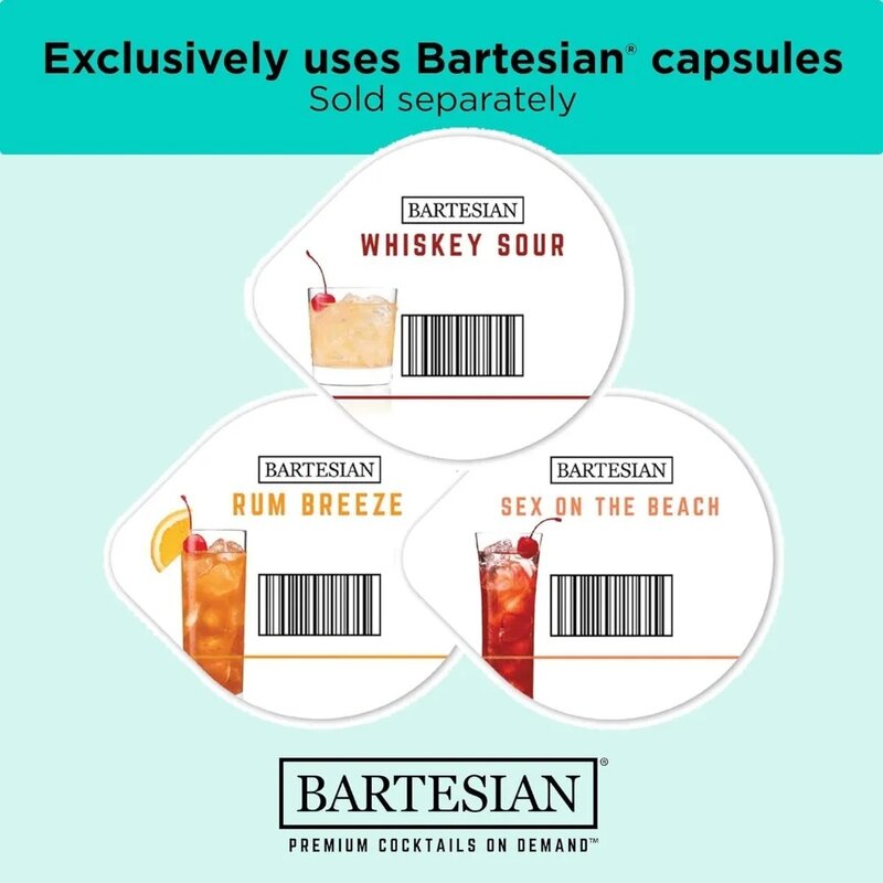 Bartesian 캡슐용 칵테일 메이커 기계 및 음료 메이커, BEHB101, 미디엄, 원추형, 블랙, 신제품