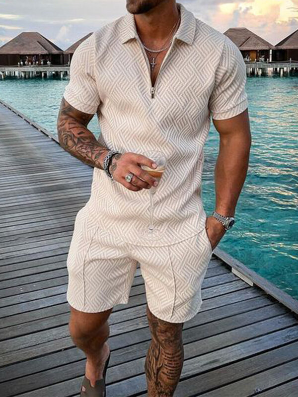 New summer men's fashion fitness sports trend T-shirt short sleeve shorts two-piece casual trend print slim fit men's suit