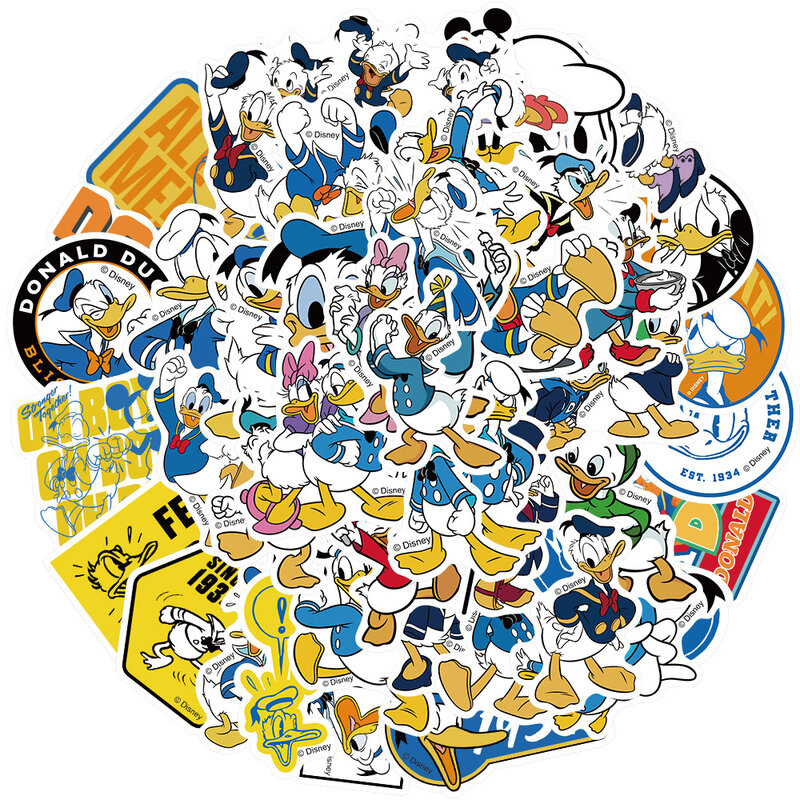 Autocollants de dessin animé mignon Disney pour enfants, Donald Duck, graffiti, ordinateur portable, téléphone, scrapbooking, journal intime, bagages, papeterie, jouet pour fille, 50 pièces