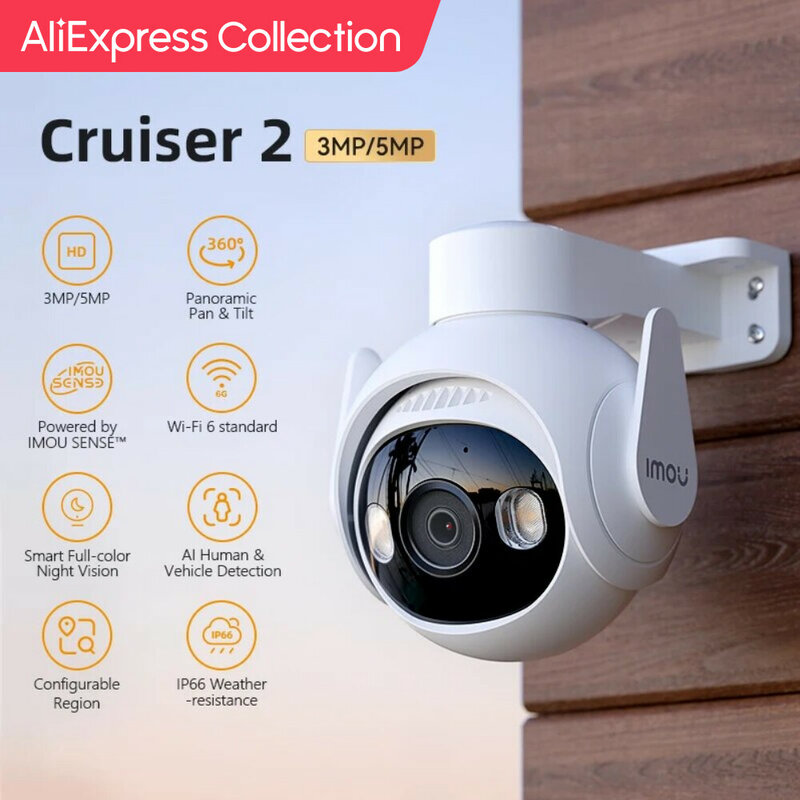 Aliexpress Collectie Imou Cruiser 2 3mp 5mp Wi-Fi Buitenbeveiligingscamera Ai Slimme Tracking Menselijke Voertuigdetectie Ip66 Nacht
