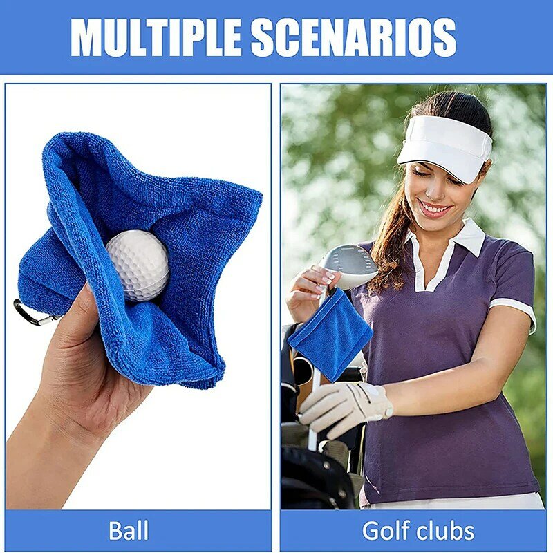 Serviette de livres de balle de golf en microcarence carrée avec crochet mousqueton, absorption d'eau, nettoyage de club de golf pour la tête, essuyer le gril