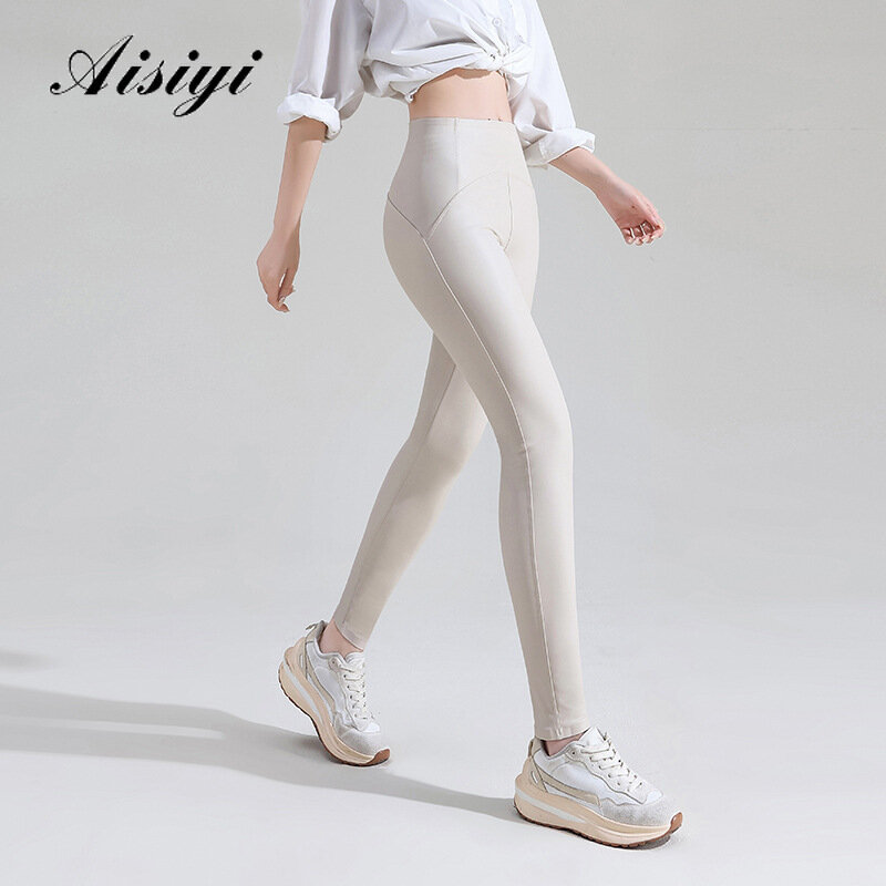 PU Leather Pants Female Autumn and Winter Thin Velvet Imitation Leather Leggings High Waist and Hip Lifting Tight Leather Pants