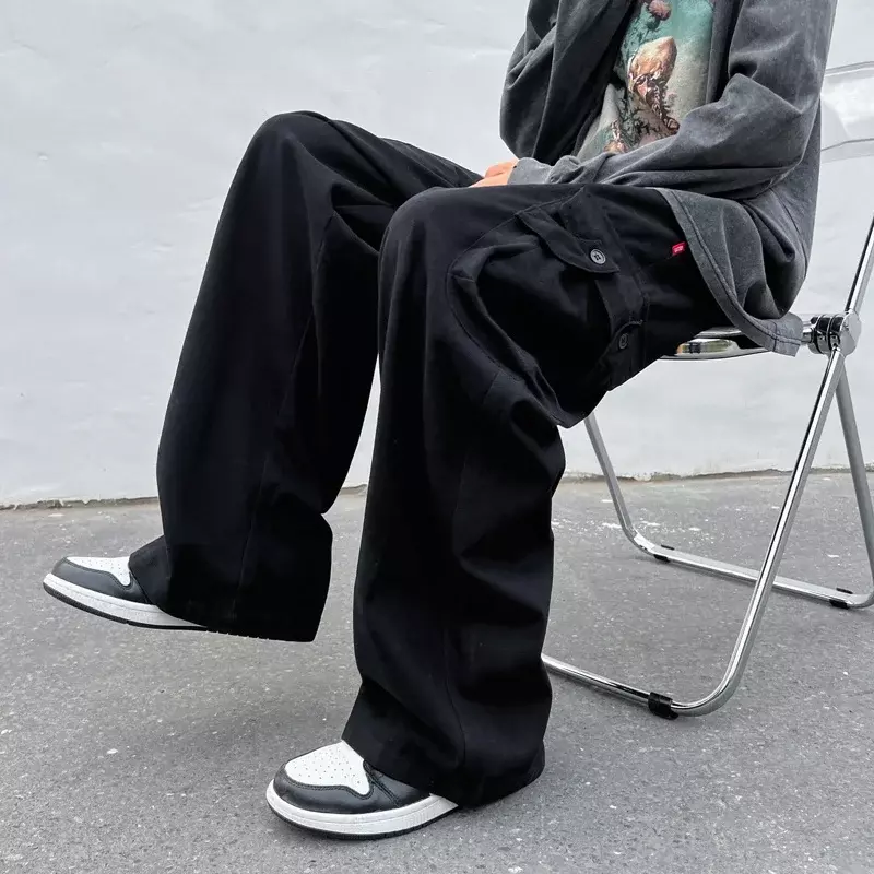 Amerykańskie spodnie oversize męskie główna ulica klimat czysta bawełna funkcjonalne spodnie cargo ruffian przystojny kieszonkowy hiphop proste spodnie