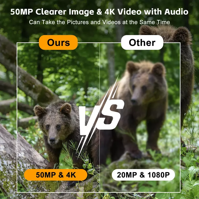 태양열 구동 야간 투시 트레일 카메라, 야생 동물 모니터링 사냥용 트리거 타임 트레일 카메라, 50MP 4K 사냥 카메라, 0.3s