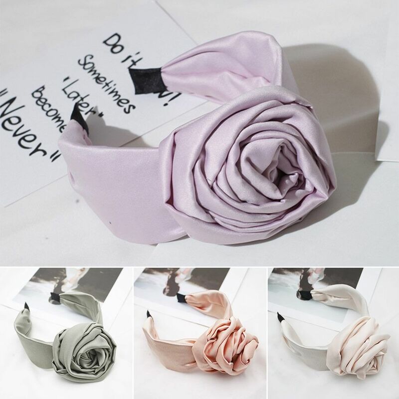 Rose Flower Flower Headbands Solid Color Front Knot Wide Knotted Hairband Satin Vintage Bohemian Wide Hair Hoop Party