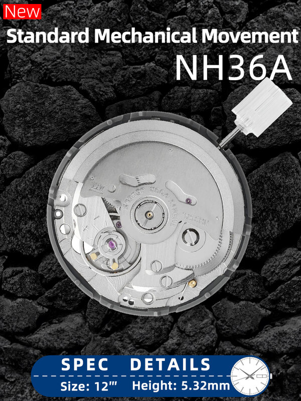 Jam tangan mekanis NH36A, arloji gerakan otomatis, bagian mesin NH36, pengganti Aksesori arloji untuk 4R36/7S36