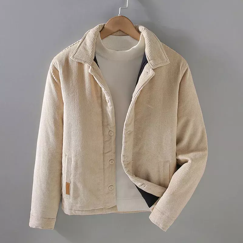 Jaqueta masculina de veludo de botão, 100% algodão, casaco casual, casacos, streetwear de bolso, roupas grossas, parkas, inverno, novo