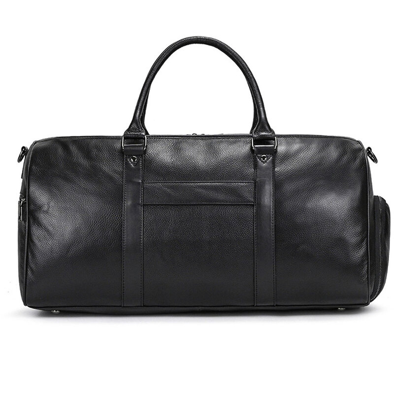 Men Black Genuine Leather Travel Bag With Handle Oversized Size:55x27x28cm