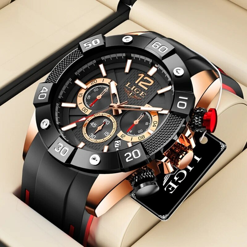 LIGE Watch Men Sport Quartz Wristwatch Chronograph Military Mens Watches Luminous Date Clock Watch for Men Relogio Masculino+Box