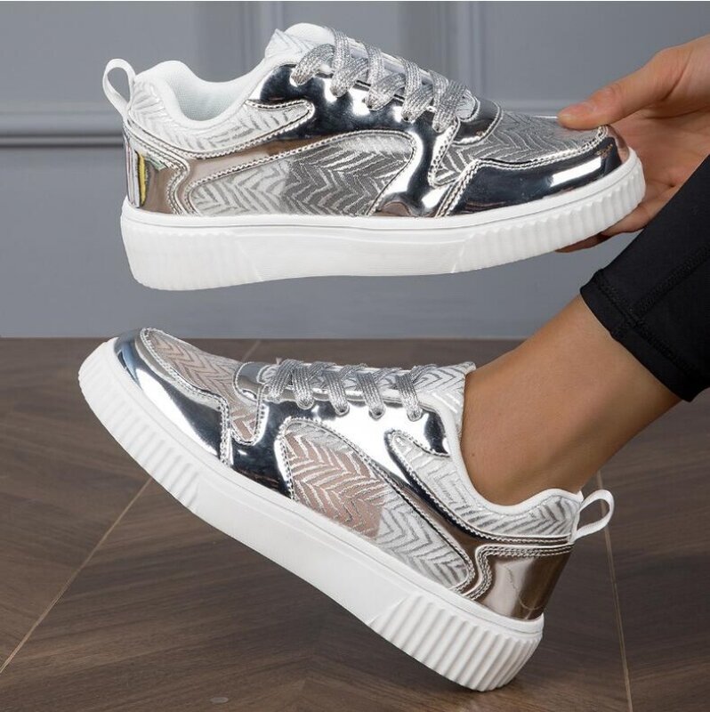 Metall farbe Turnschuhe lässig vulkan isierte Sportschuhe Mode weißen Schuh für Frau Wohnungen Schuhe Sommer atmungsaktive Schuhe Frauen