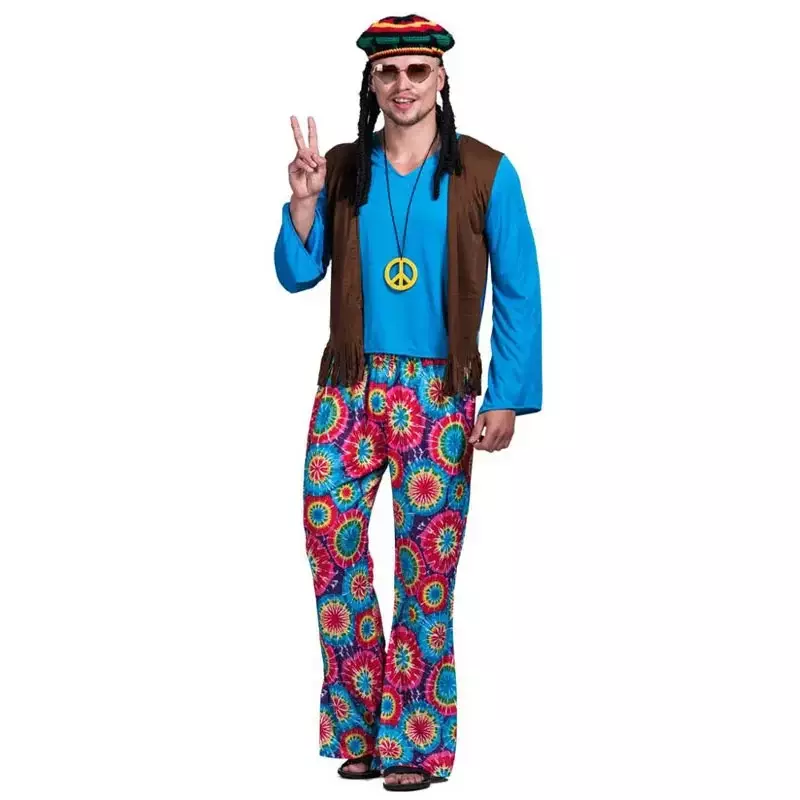 Hippie Love Peace Cosplay Costume para homens e mulheres, Adulto Retro, Hippie, Halloween, Purim, Festa, Vestido extravagante, Casais, S-XL, 60s, 70s