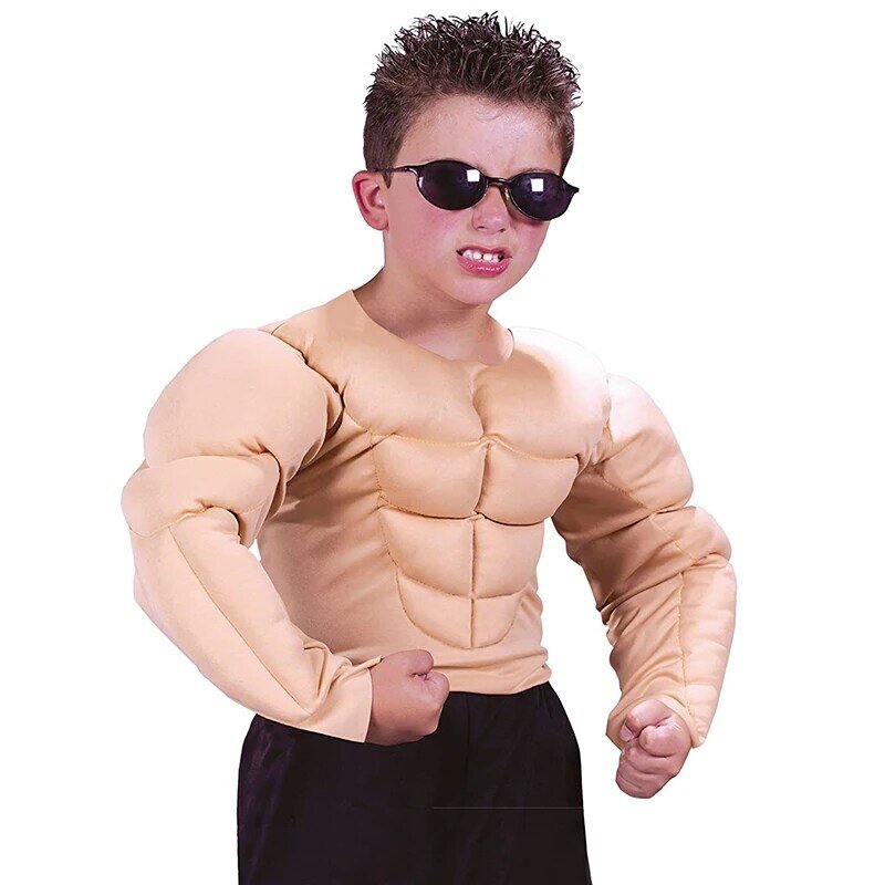 Meninos Camisa Do Músculo Traje Crianças Camisa Muscular Wrestler Halloween Traje Para Crianças