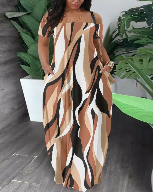 2023 Summer Sexy African Women Fashion Short Sleeve Polyester Printing Long Dress Maxi Dresses for Women African Dresses