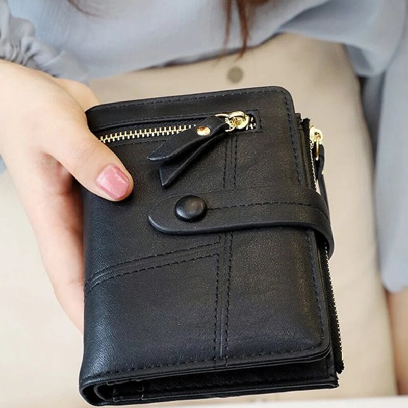女性用合成皮革のミニ財布,女性用の短いポケット,小さな折りたたみ式カード,コイン