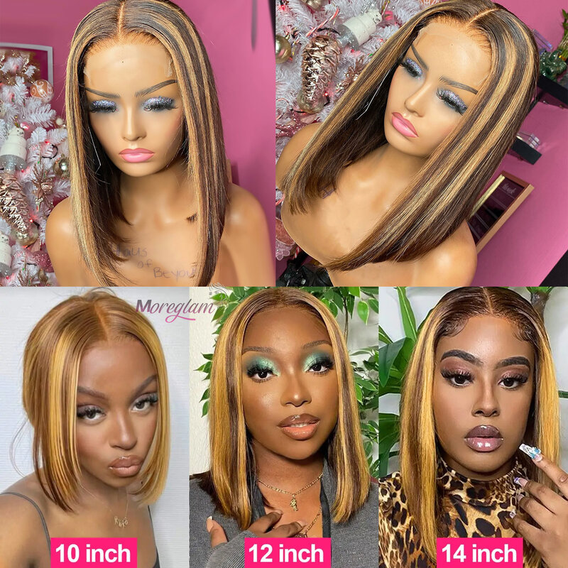 Highlight Straight Bob Wig 13X4 Lace Front Wigs For Women Ombre Blond Color Wigs Brazilian Remy Hair Short Bob Human Hair Wigs