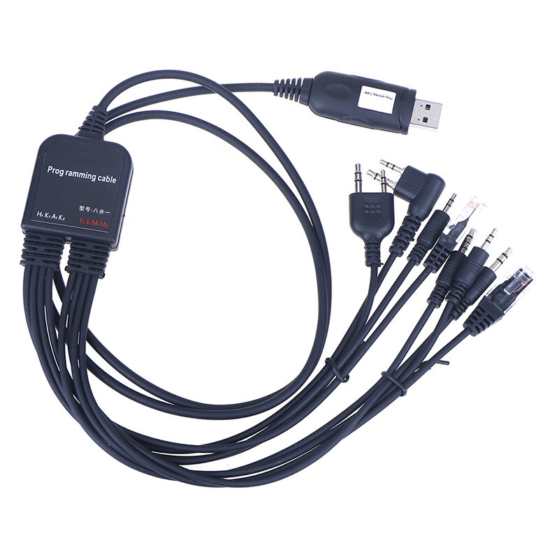 Kabel Pemrograman USB Komputer 8 In 1 untuk Kenwood untuk Baofeng Motorola Yaesu untuk Perangkat Lunak CD Radio Mobil Icom Mudah Digunakan