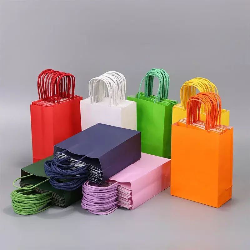 Candy Colorful Shopping Bags 10PCS Kraft Paper Gift Candy Bag Colored Hand-held Paper Bags Wedding Party Decoration Gift