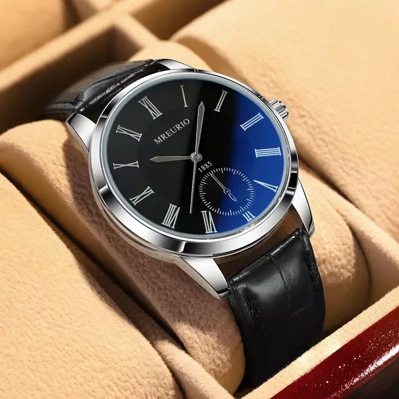 Modny zegarek męski biznesowy z niebieskim pasem świetlnym