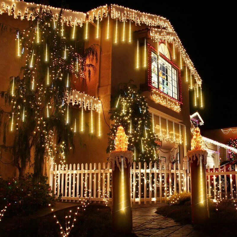 야외용 방수 LED 유성우 라이트, 떨어지는 빗방울, 요정 스트링 라이트, 크리스마스 파티, 정원, 휴일 장식