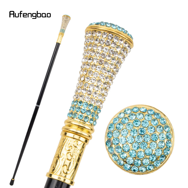 Tongkat berjalan berlian buatan, emas hijau, tongkat Cosplay elegan mode dekorasi 92.5cm