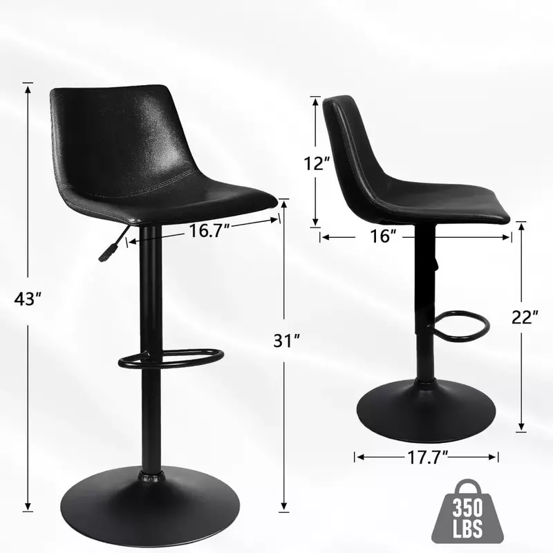 Барная модель из 2 современных поворотных барных стульев, высокая спинка, регулируемый барный стул из искусственной кожи с мягкой обивкой для барных стульев