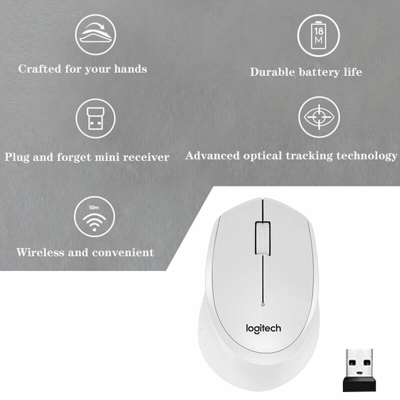 Logitech-ratón óptico silencioso M330 para oficina, hogar y PC, inalámbrico, 1000DPI, 2,4 GHz, con receptor USB