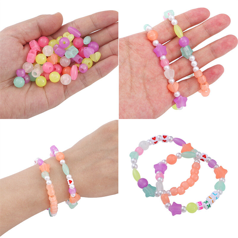 Dzieci akrylowe kolorowe koraliki dystansowe świecące do biżuterii znakowanie naszyjnik akcesoria do bransoletki DIY ręcznie robiona dziewczyna