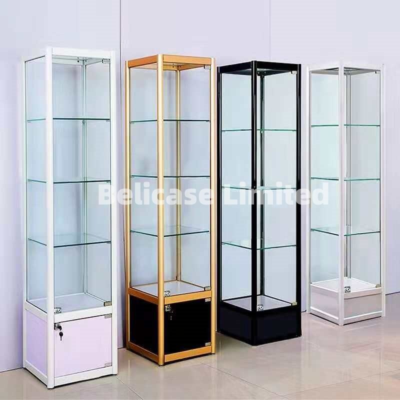custom，Customized Black Aluminum Frame Glass Display  Cabinet For Collect With LED light Showcase