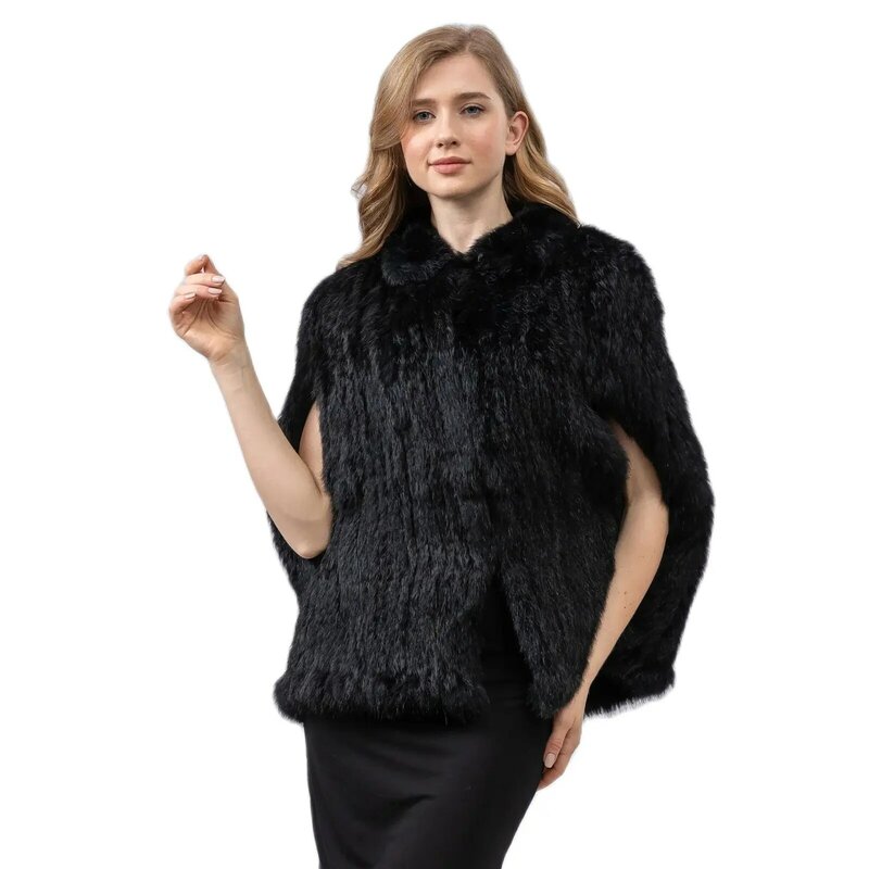 Capa de malha de pele de coelho genuína feminina, roubou, casaco quente, luxuoso, elegante, venda quente, outono, inverno, B230406, 2023