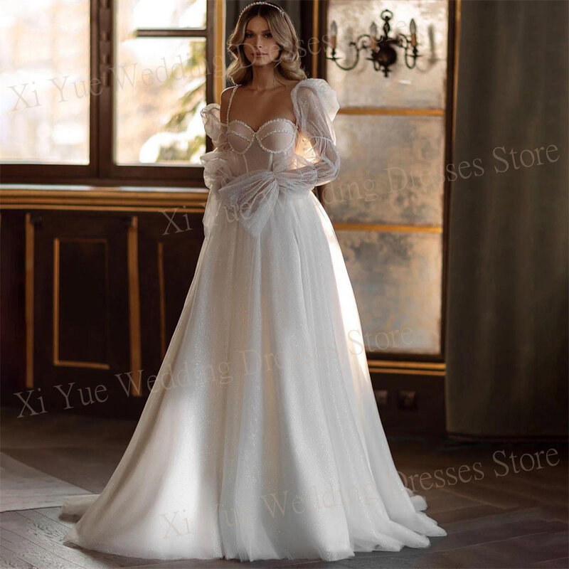 Robes de mariée élégantes classiques A-Line pour femmes, robe à lacets brillante et charmante, quelle que soit la princesse, chérie, mariée, 2024