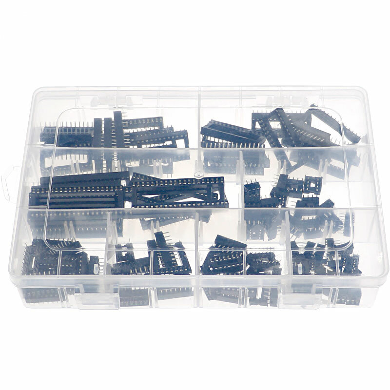 100 Buah 2.54Mm Pitch DIP IC Sockets Solder Type Adaptor Assory Kit Box 6p8p14p16p18p24p28p40 Pin